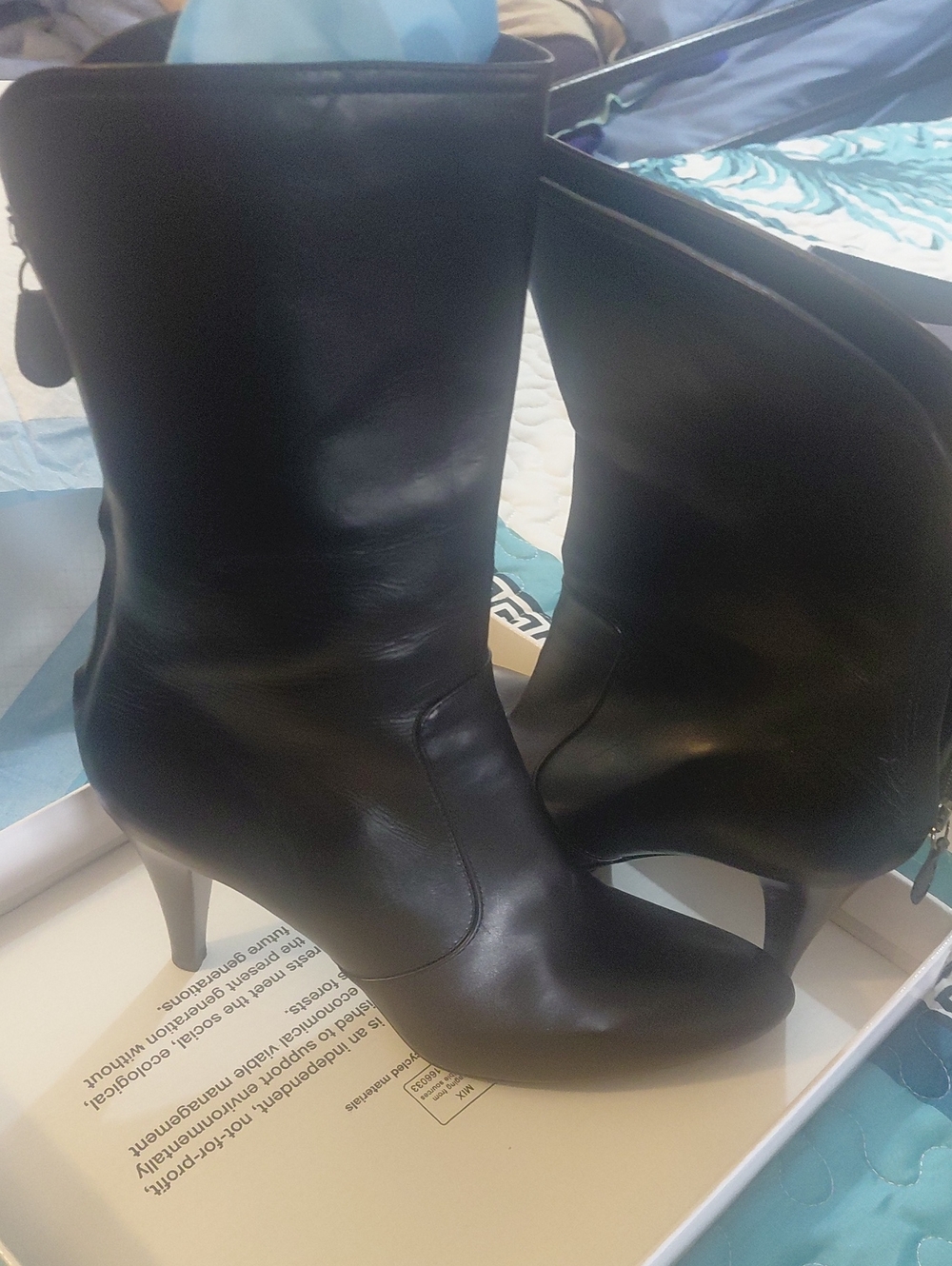 Cole Haan Nydia Black Leather Mid-Calf Stiletto Boots Size 8